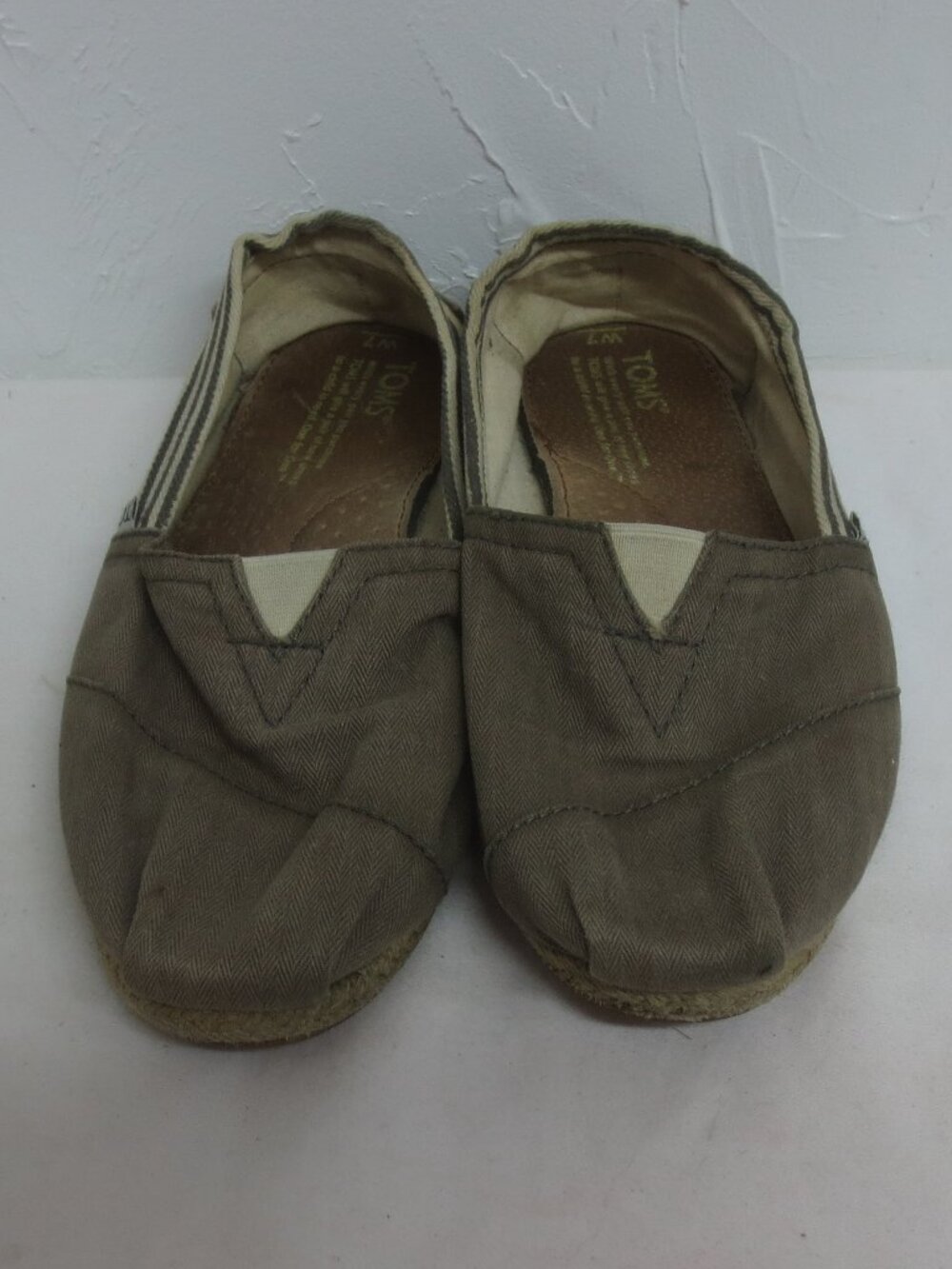 Toms Alpargata Shoes Brown Cream Cotton Canvas Casual Comfy Ballet Flats Size 7